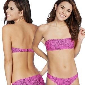 NWT Xhilaration Hot Pink Black Snakeskin Bandeau Bikini Swim Set Top Bottom - S